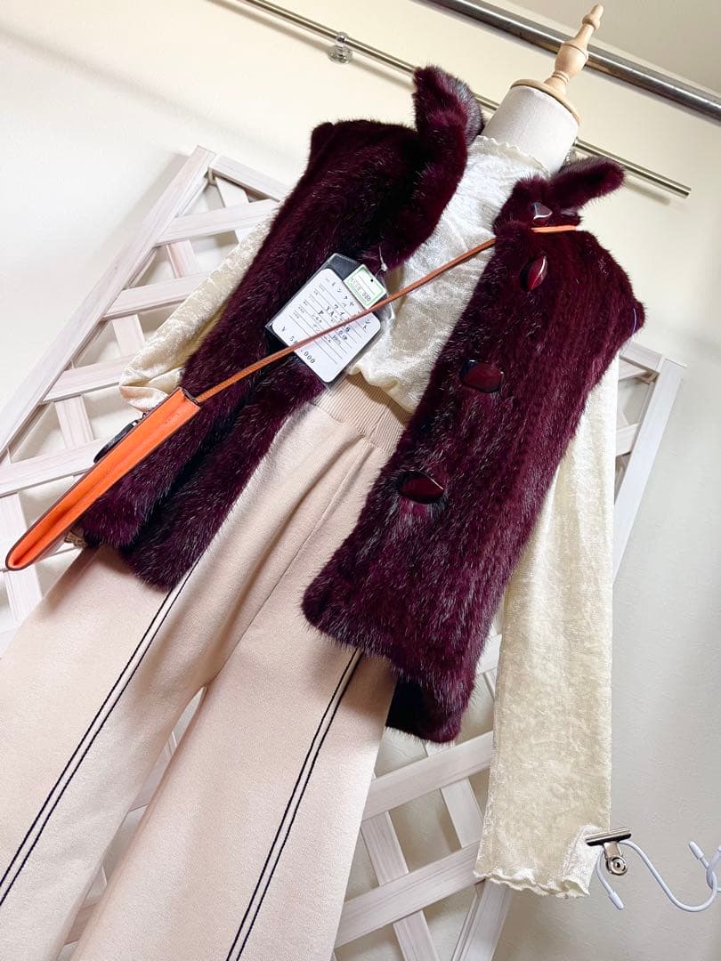 ⭐︎無事が土産⭐︎ 58万⭐︎リバーシブル⭐︎ミンクヤーン × 絹　バーガンディ