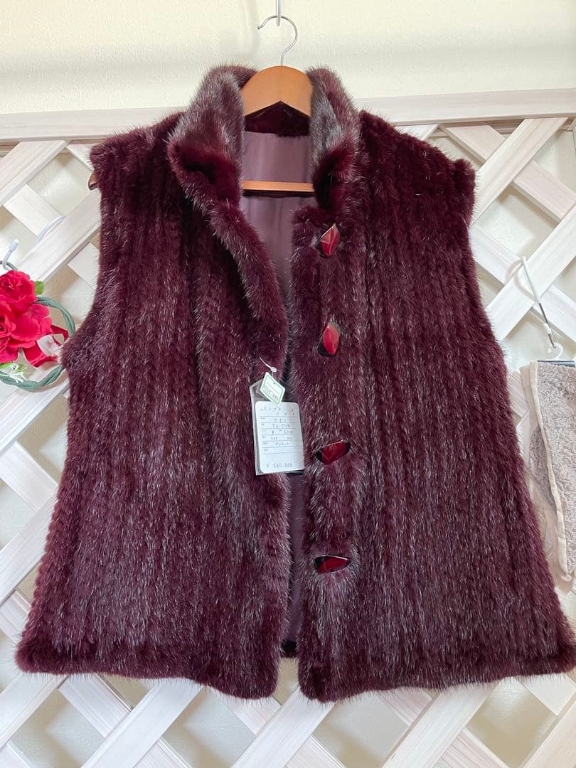 ⭐︎無事が土産⭐︎ 58万⭐︎リバーシブル⭐︎ミンクヤーン × 絹　バーガンディ