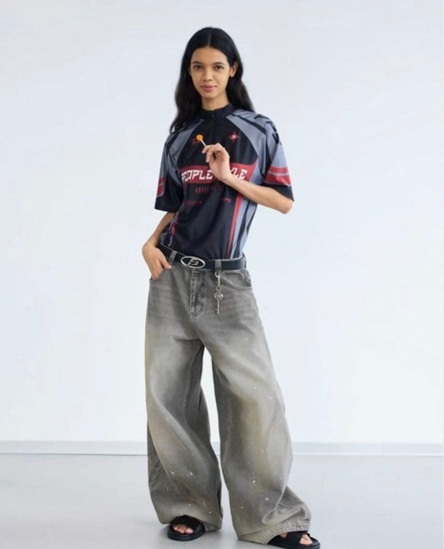 peoplesense ピーポーセンス　ペイントデニム　 ワイドパンツ　Ｌサイズ