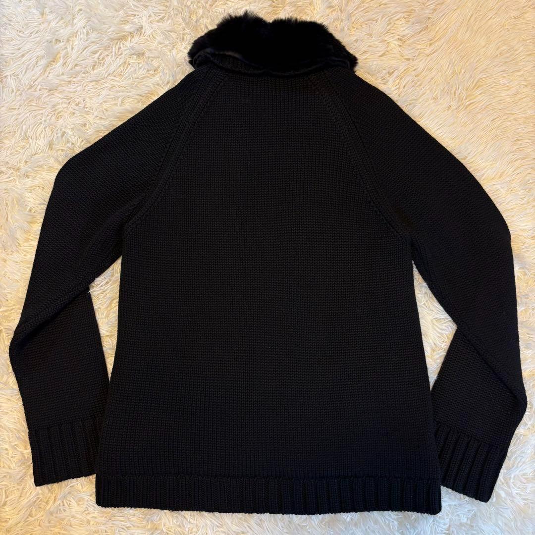 【極美品/L】バーバリーブラックレーベル ニットジャケット ファー付 黒 ノバ