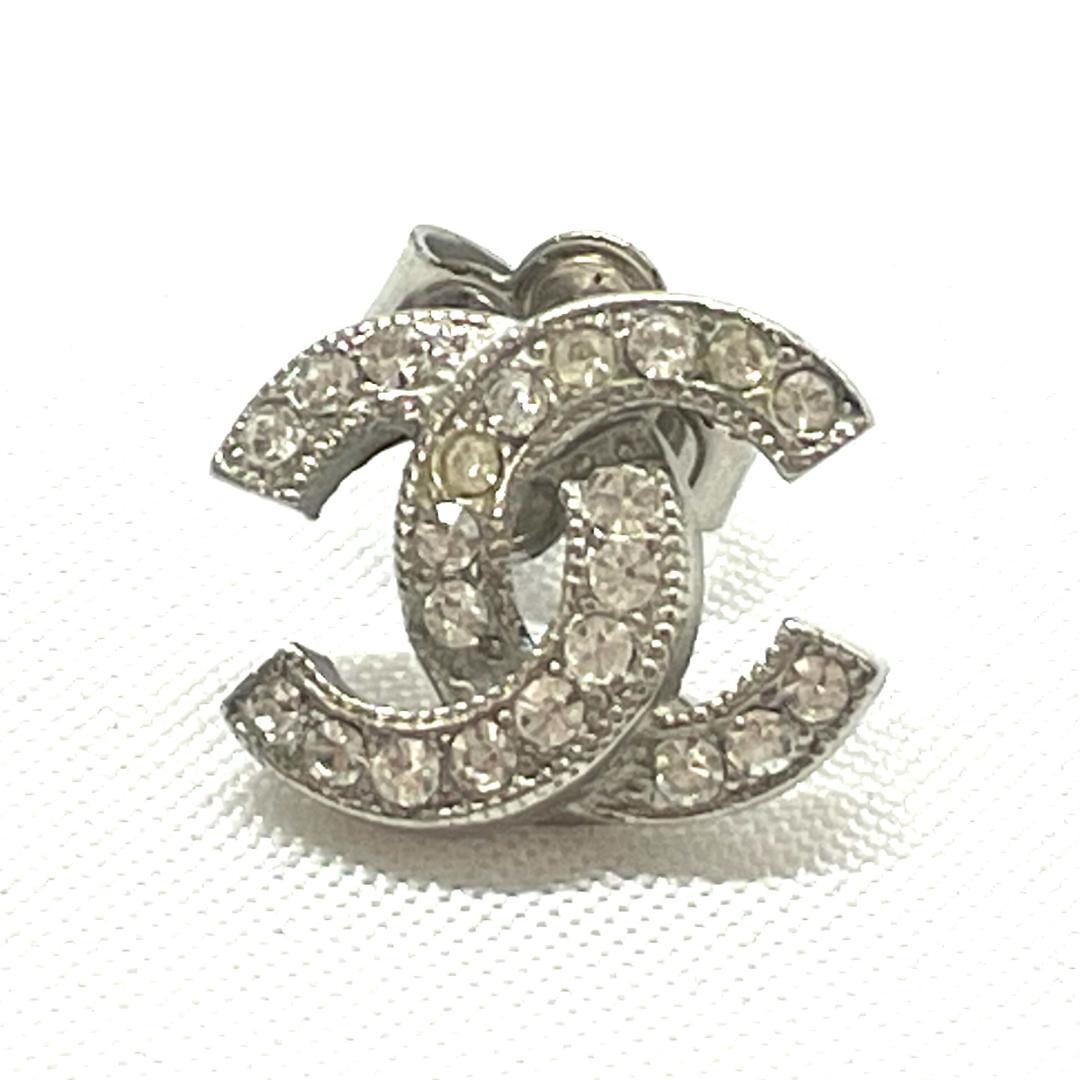 Y601-229 シャネル ココマーク ラインストーン ピアス シルバー 片耳