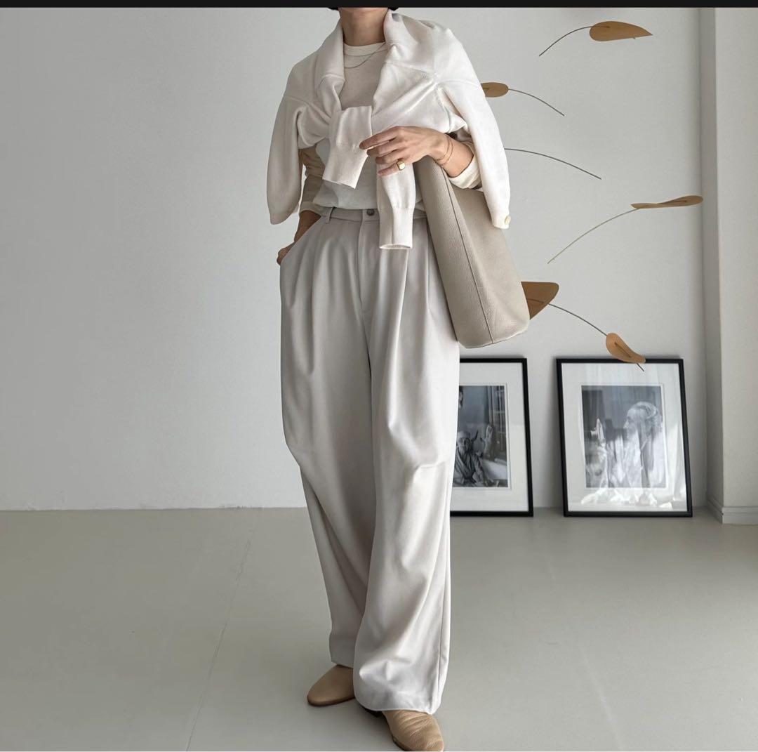 WOOL WIDE TUCK PANTS/WARM CREAM サイズ1