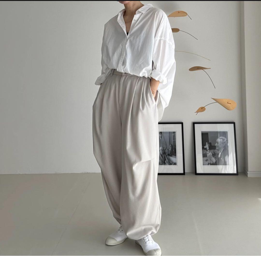 WOOL WIDE TUCK PANTS/WARM CREAM サイズ1