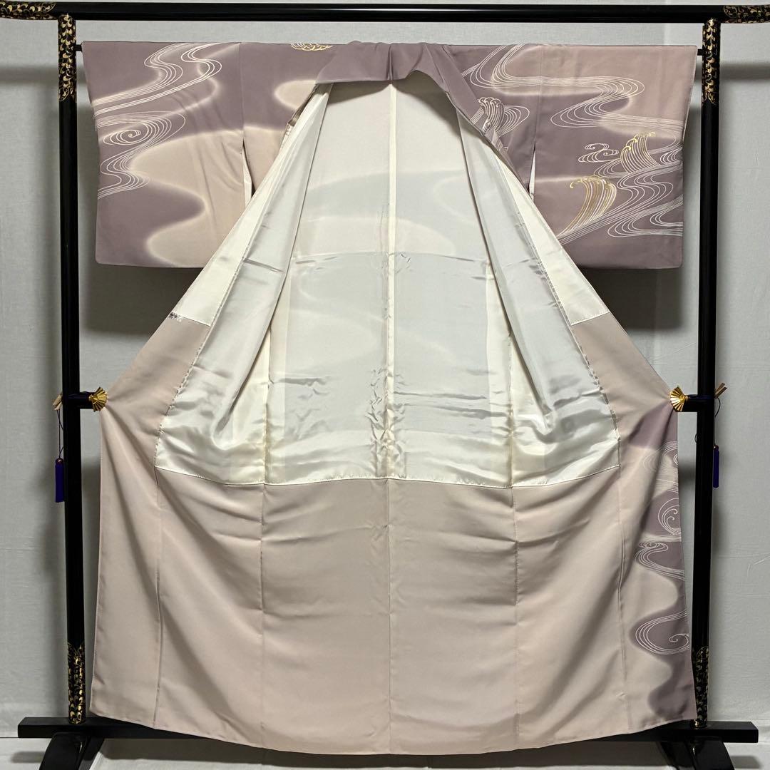 D139 訪問着　荒波　流水　金駒刺繍　落款入　正絹　着物　袷　極美品