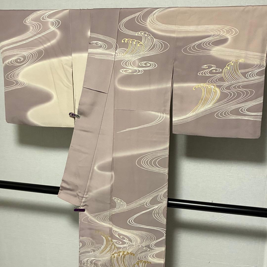 D139 訪問着　荒波　流水　金駒刺繍　落款入　正絹　着物　袷　極美品