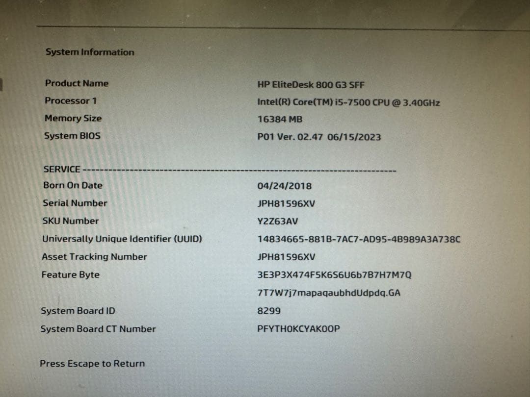 HP EliteDesk 800 G3 PCジャンクPC