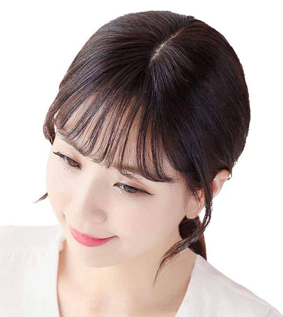 人毛100％前髪付き部分ウィッグ瞬間カバーＩ型つむじ地肌総手植えヘアピース20㎝