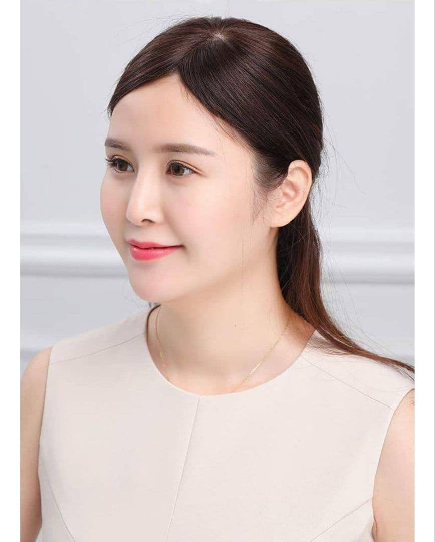 人毛100％前髪付き部分ウィッグ瞬間カバーＩ型つむじ地肌総手植えヘアピース20㎝