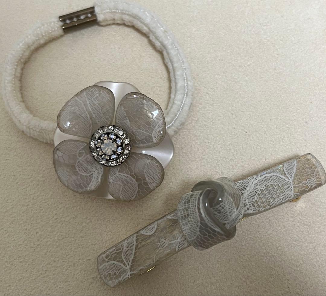 アッカ ホワイトレース バレッタ、ヘアゴムセット