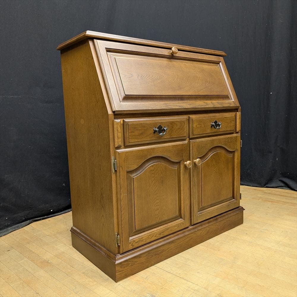 美品　カリモク　天然木　ライティングデスク　ライティングビューロー　デスク　B