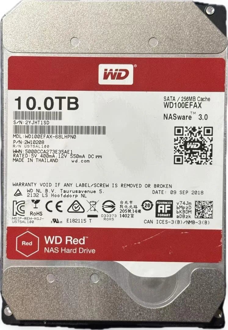 外付けハードディスク・ドライブ WD Red 10.0TB HDD WD100EFAX 011503