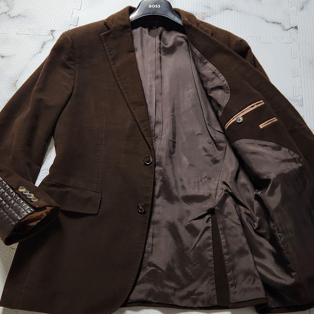 入手困難✨HUGO BOSS テーラードジャケット ラムレザー 切替 ブラウン