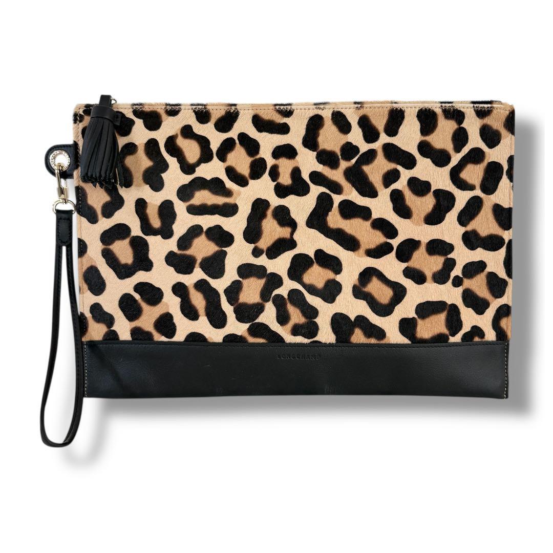 LONGCHAMP ロンシャン レオパード柄 ハラコ レザー クラッチ バッグ