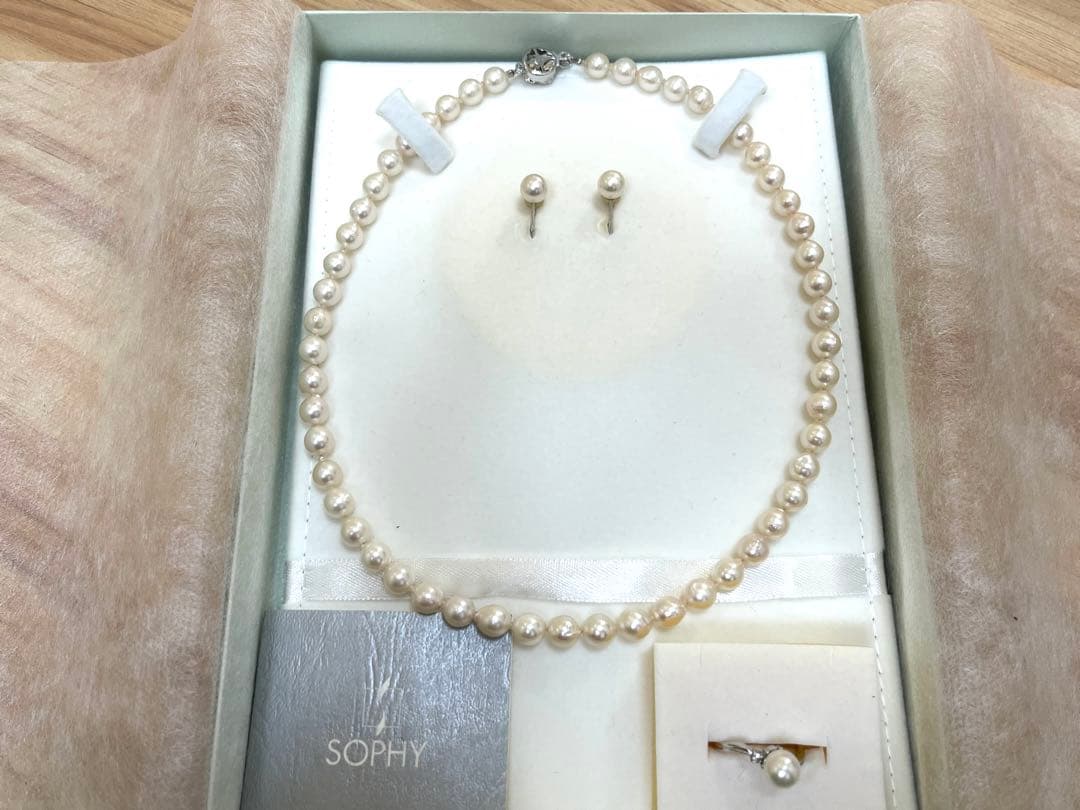 美品　本真珠　パール　ネックレス　イヤリング　指輪　リング　3点セット