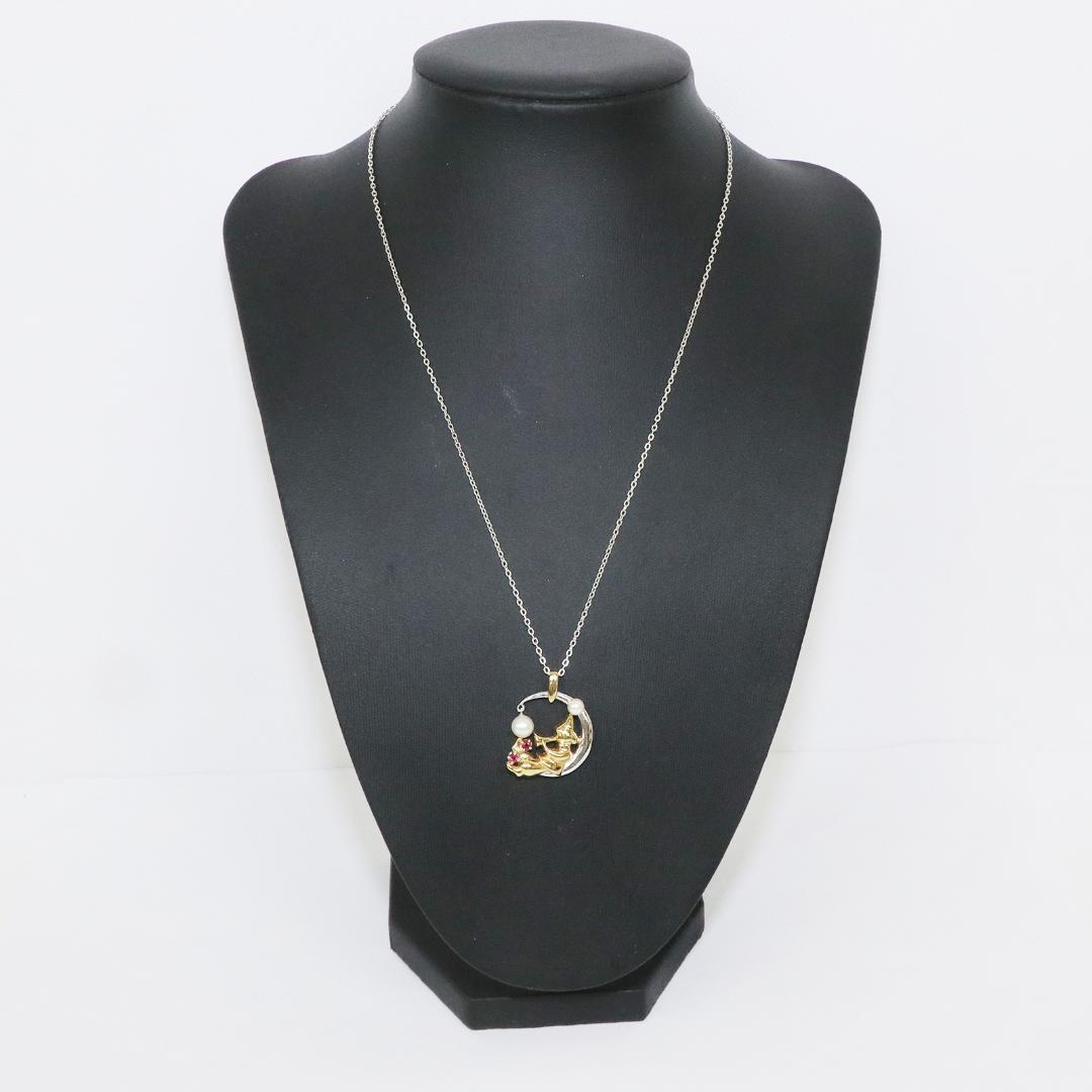 ミキモト ペンダント ネックレス　シルバー　パール　月　色石 三日月