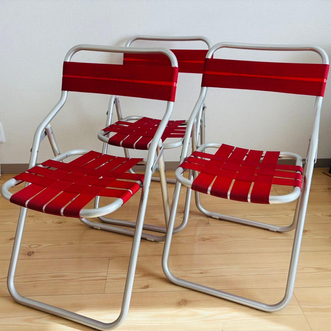 コカコーラ　 折りたたみチェア 赤　パイプイス　ヴィンテージ　3脚セッ