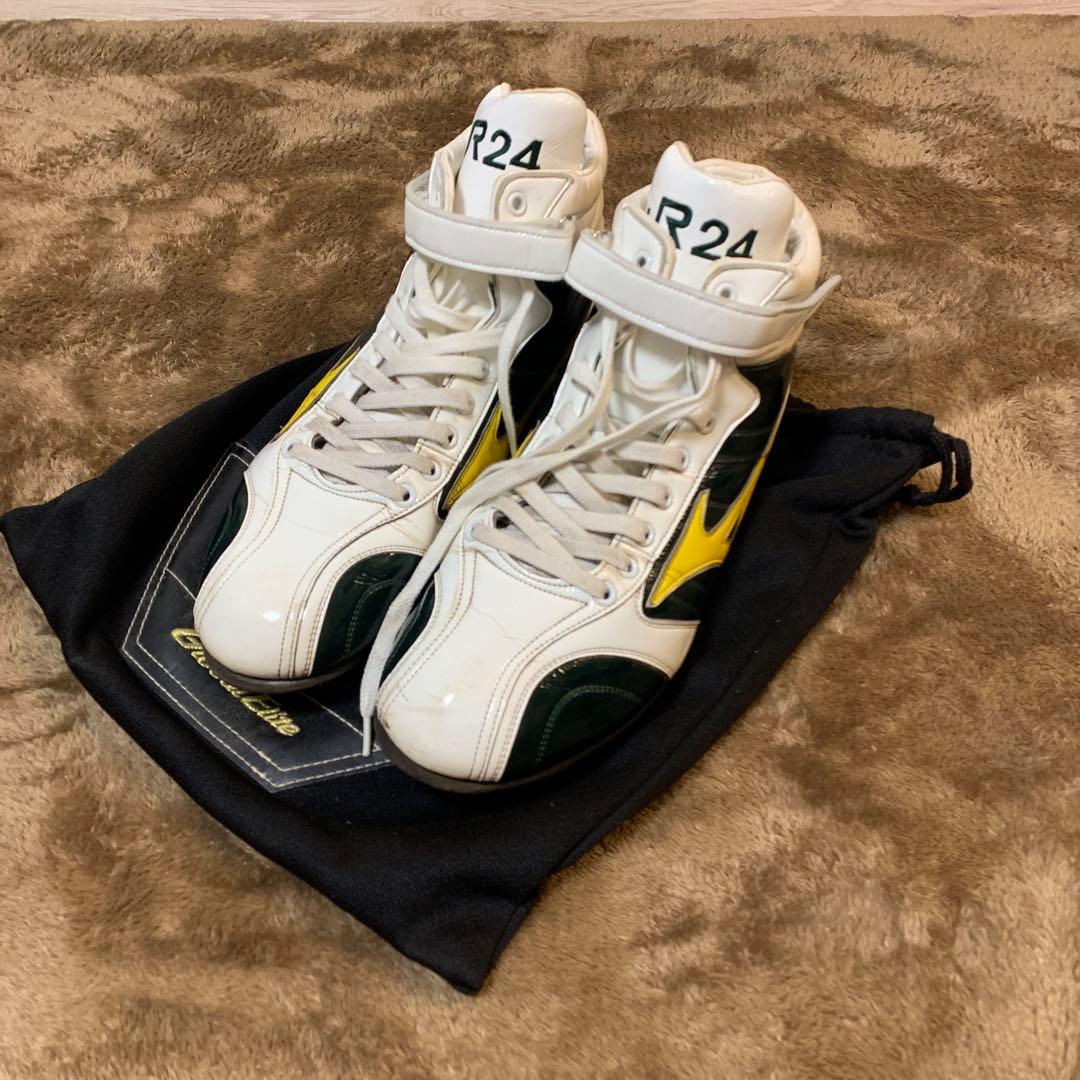 ミズノプロ　オーダースパイク ハイカット　ホワイト/グリーン/イエロー