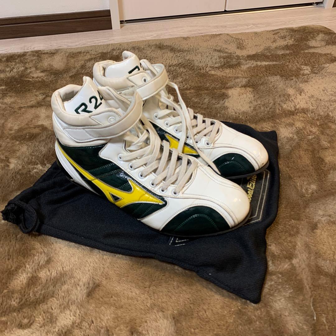 ミズノプロ　オーダースパイク ハイカット　ホワイト/グリーン/イエロー