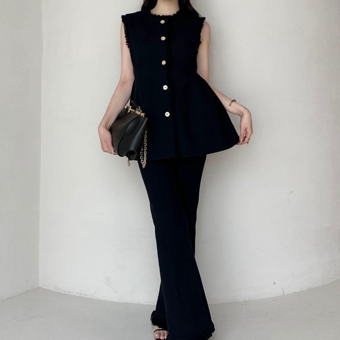 【定価2.5万】anuans　25年　ツイードフォルムジレトップス　ネイビー