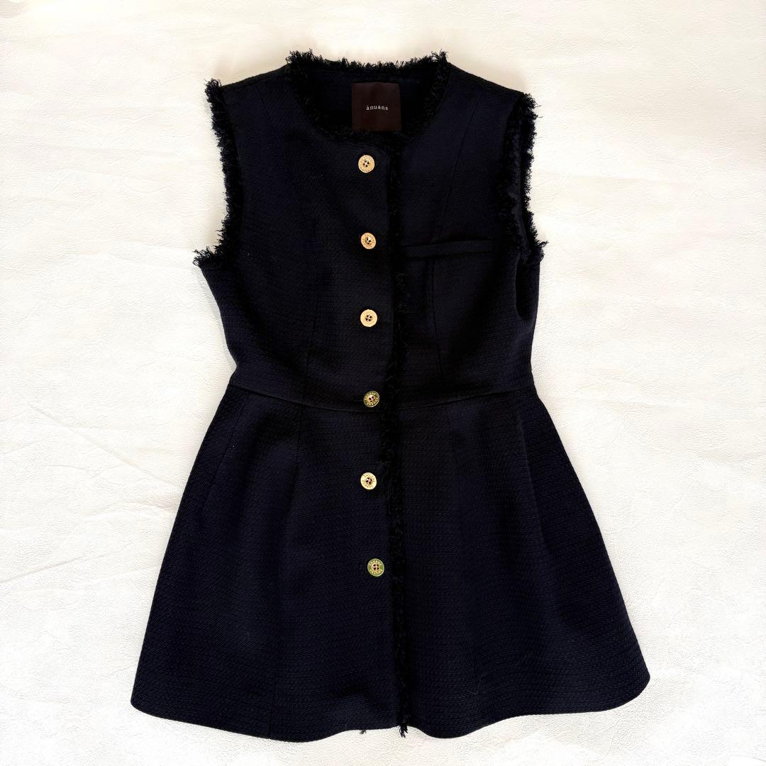 【定価2.5万】anuans　25年　ツイードフォルムジレトップス　ネイビー