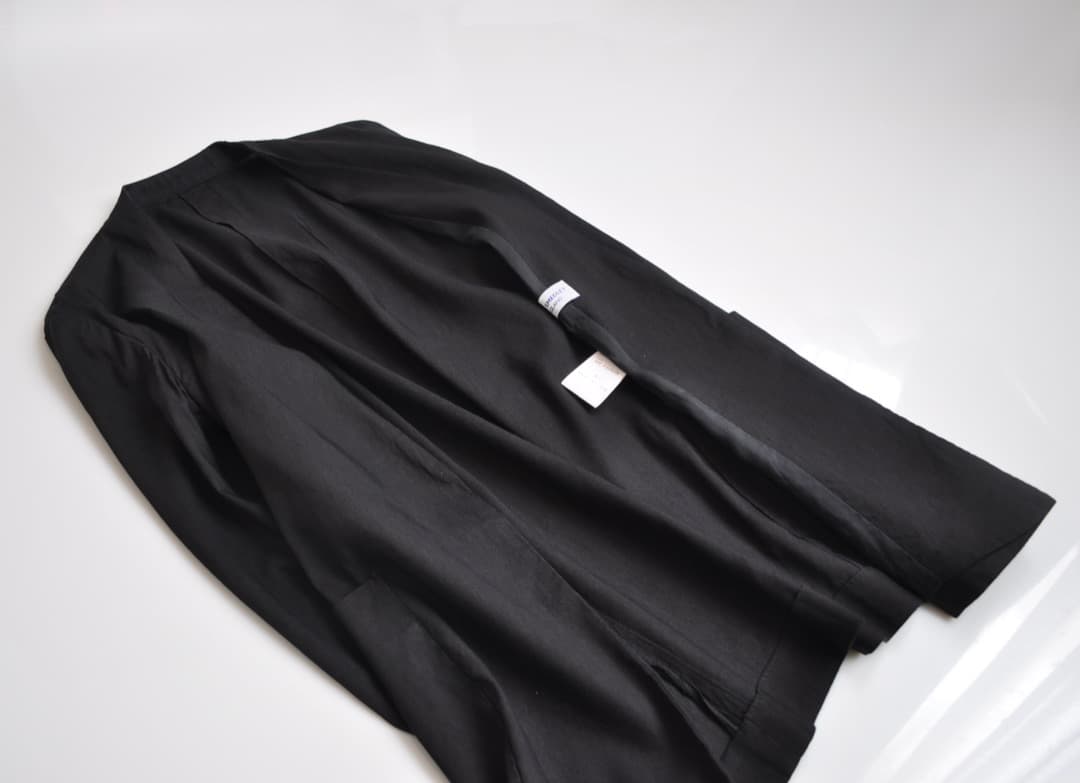 ジョンスメドレー リネン ノーカラージャケット ウエストベルト付 黒 麻