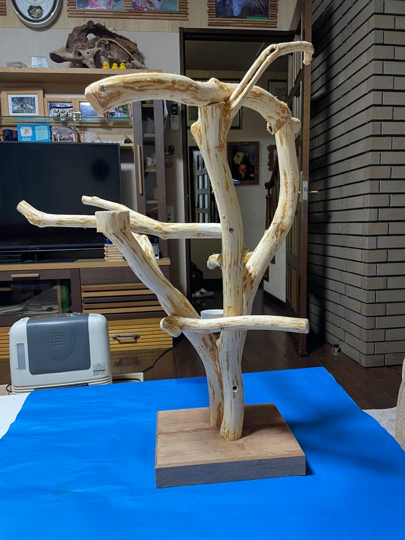 天然木製 鳥用止まり木 高さ約65cm