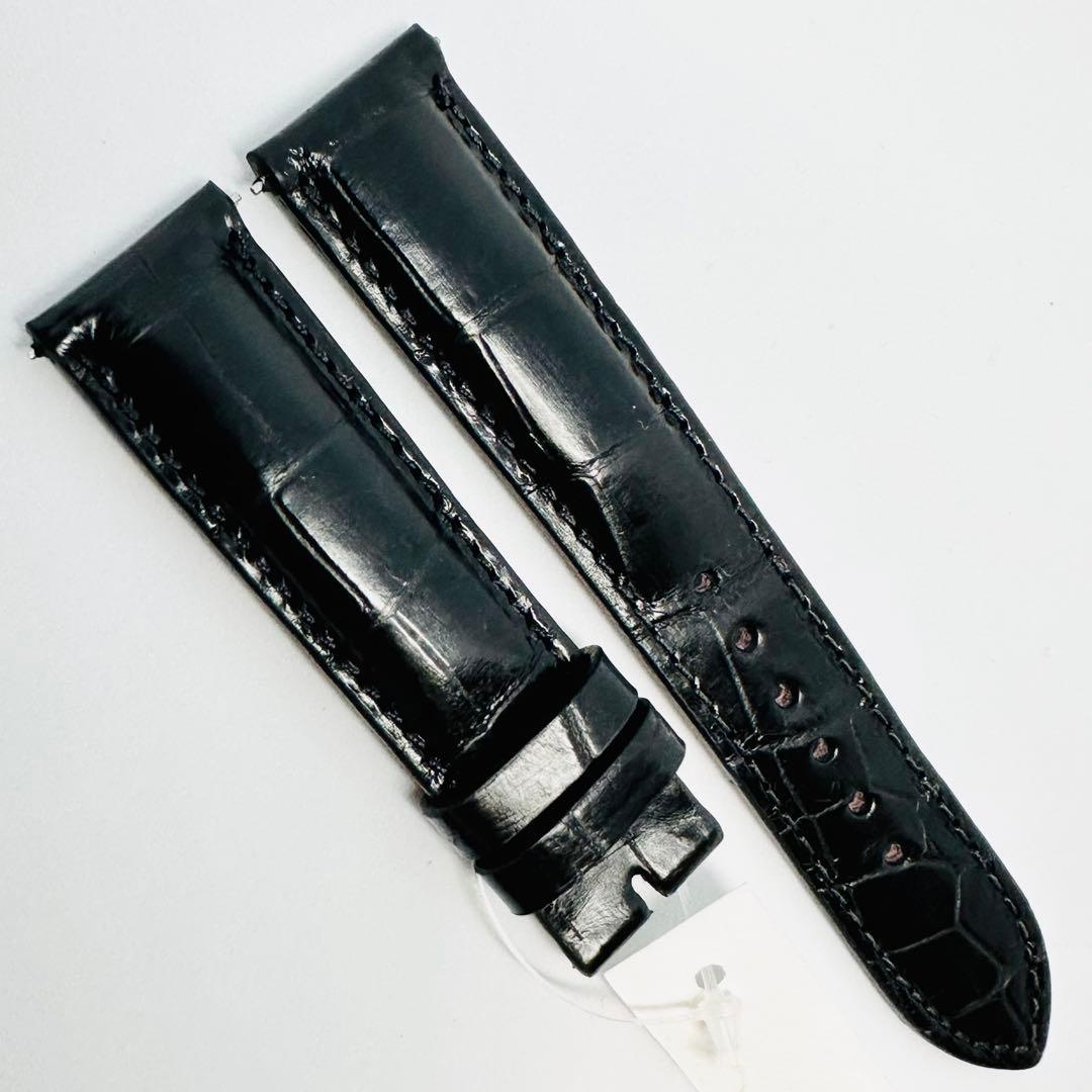 3053#20mm-18mmブラック★本物クロコダイルレザーベルト★スイス製
