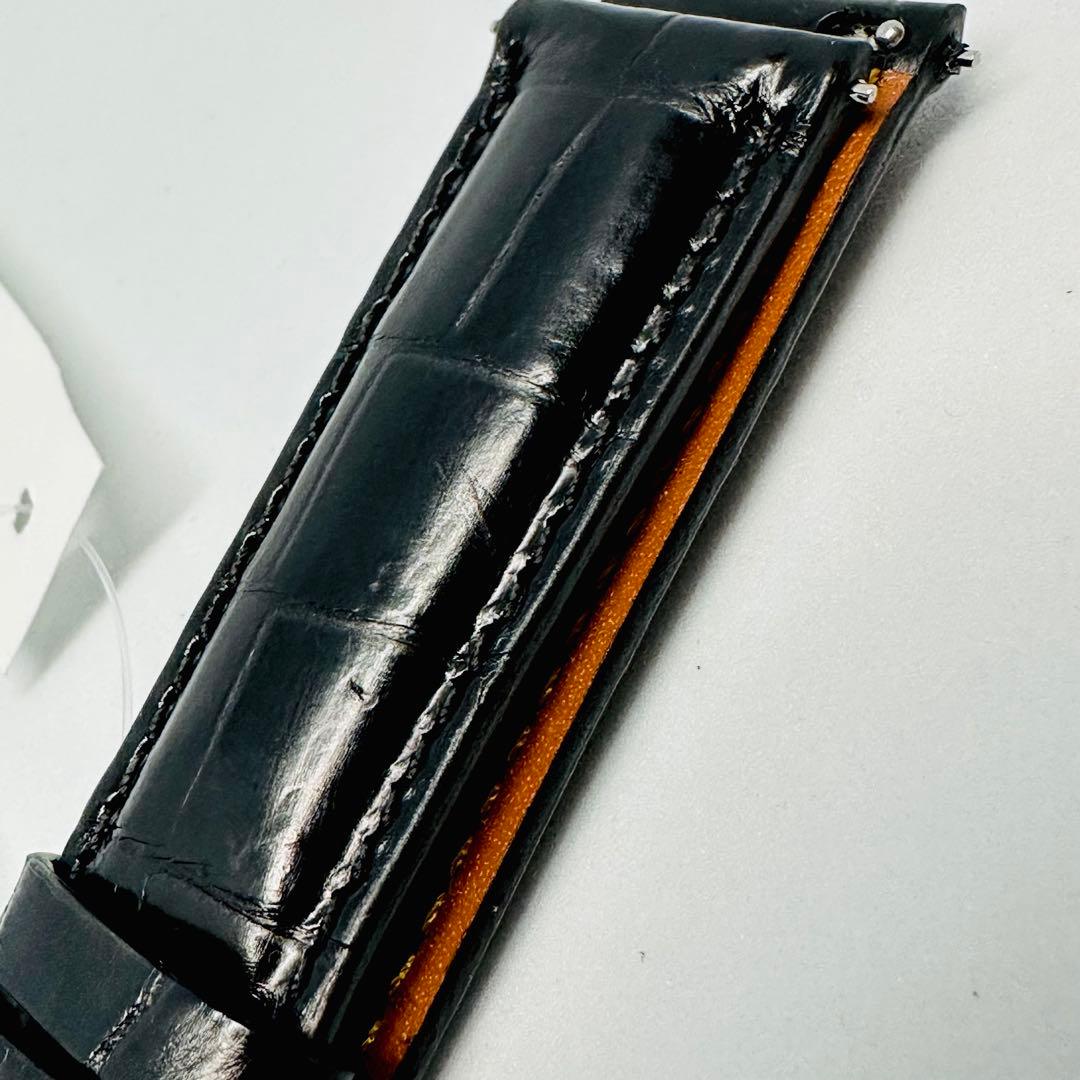 3053#20mm-18mmブラック★本物クロコダイルレザーベルト★スイス製