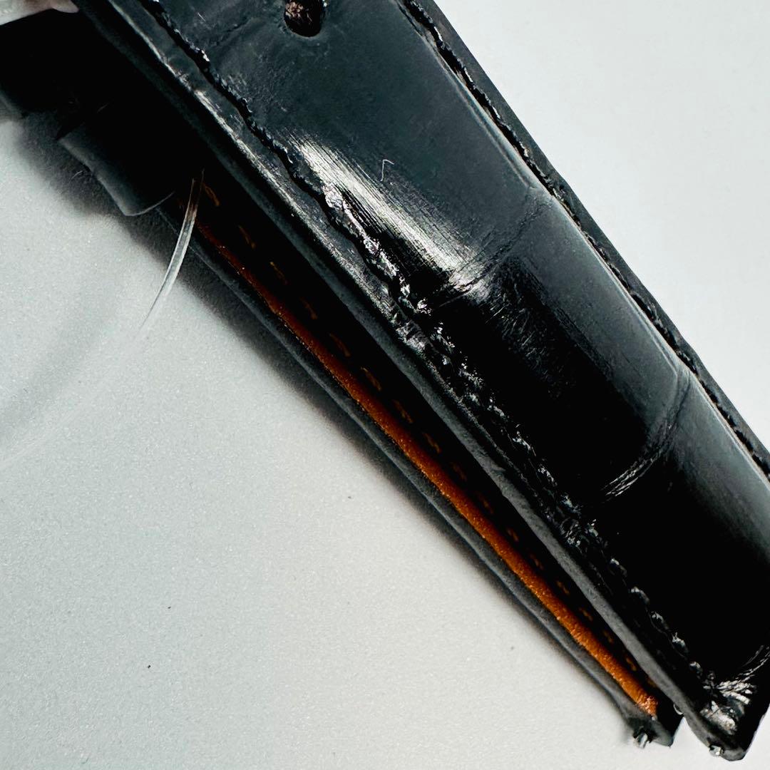 3053#20mm-18mmブラック★本物クロコダイルレザーベルト★スイス製