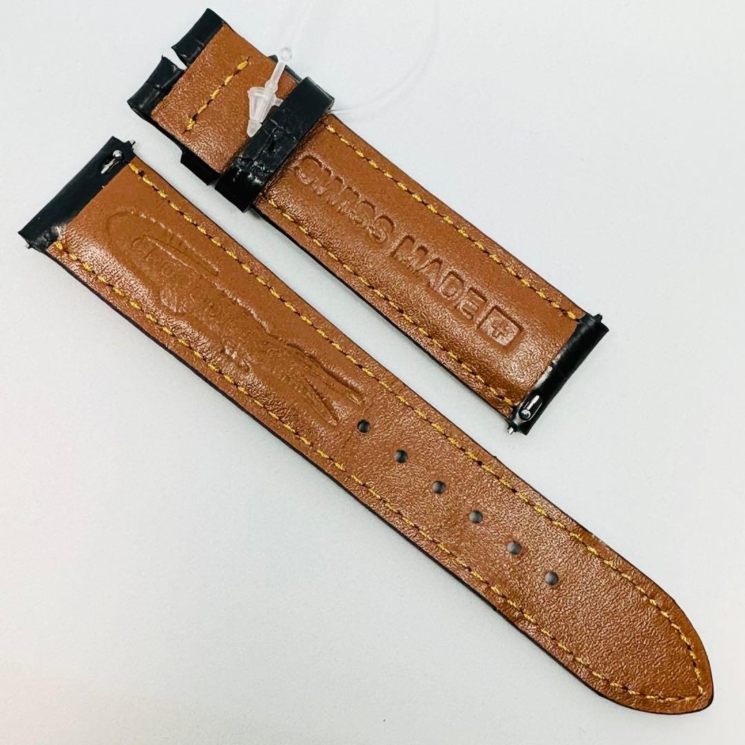 3053#20mm-18mmブラック★本物クロコダイルレザーベルト★スイス製