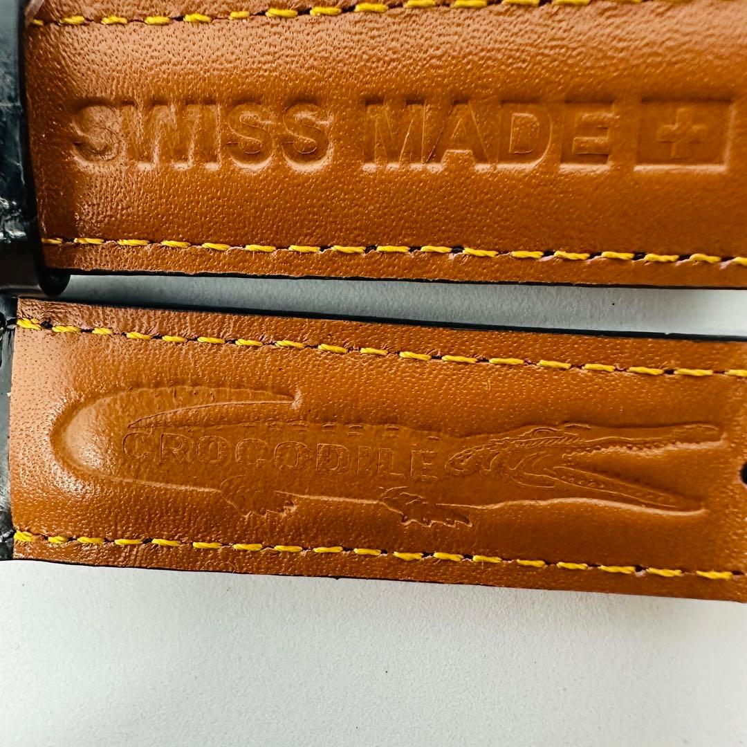 3053#20mm-18mmブラック★本物クロコダイルレザーベルト★スイス製