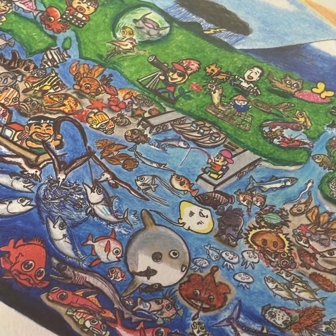 く*マ様 さかなクン　さかなクン気球にのって　デジタル版画 直筆サイン入り 20