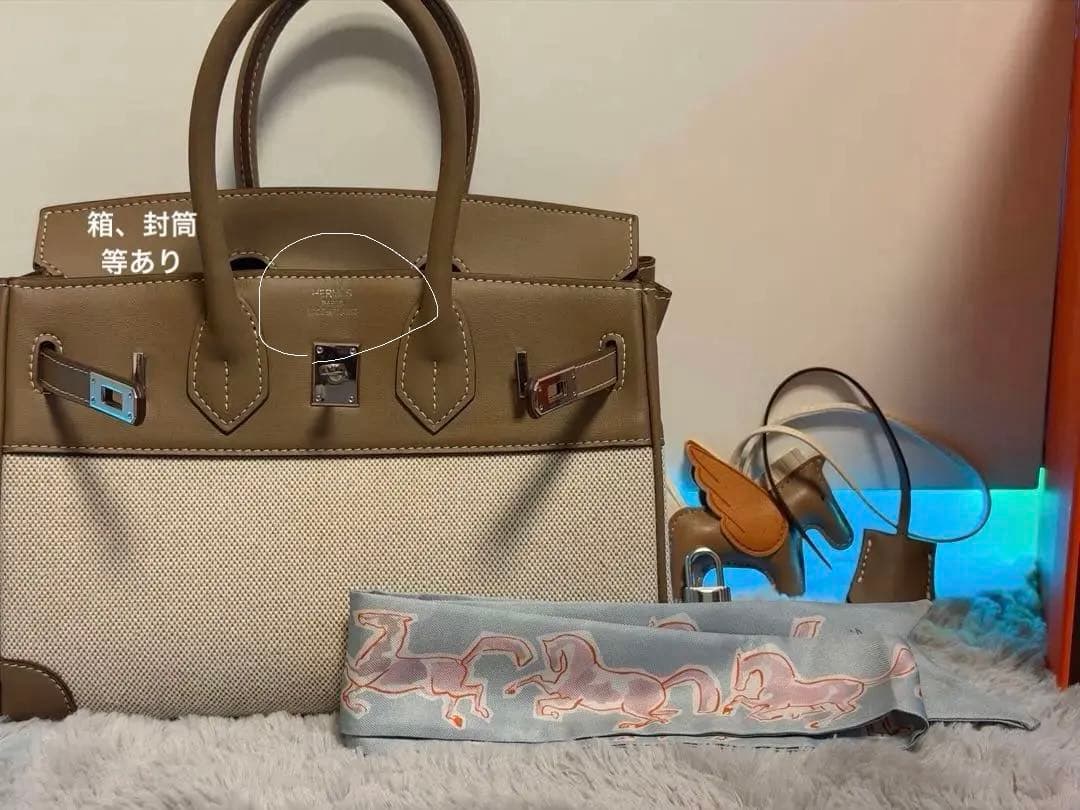 ベージュ レザー キャンバス ハンドバッグ 付属品あり 高品質