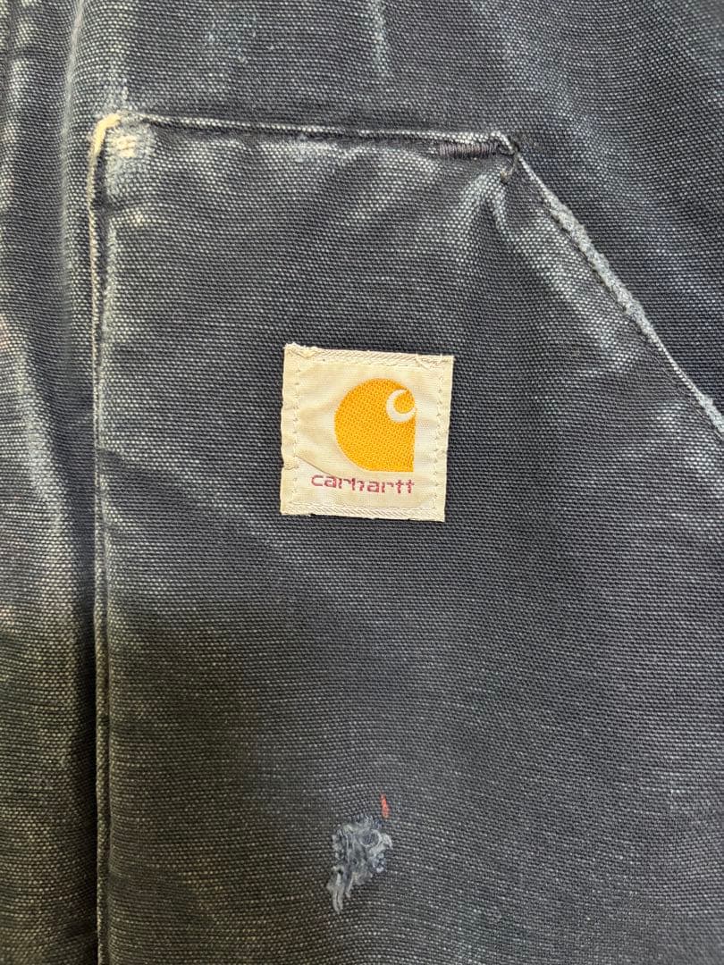 古着 USA製 カーハート ダックベスト ジャケット 腰ゴム　ネイビー　ブラック