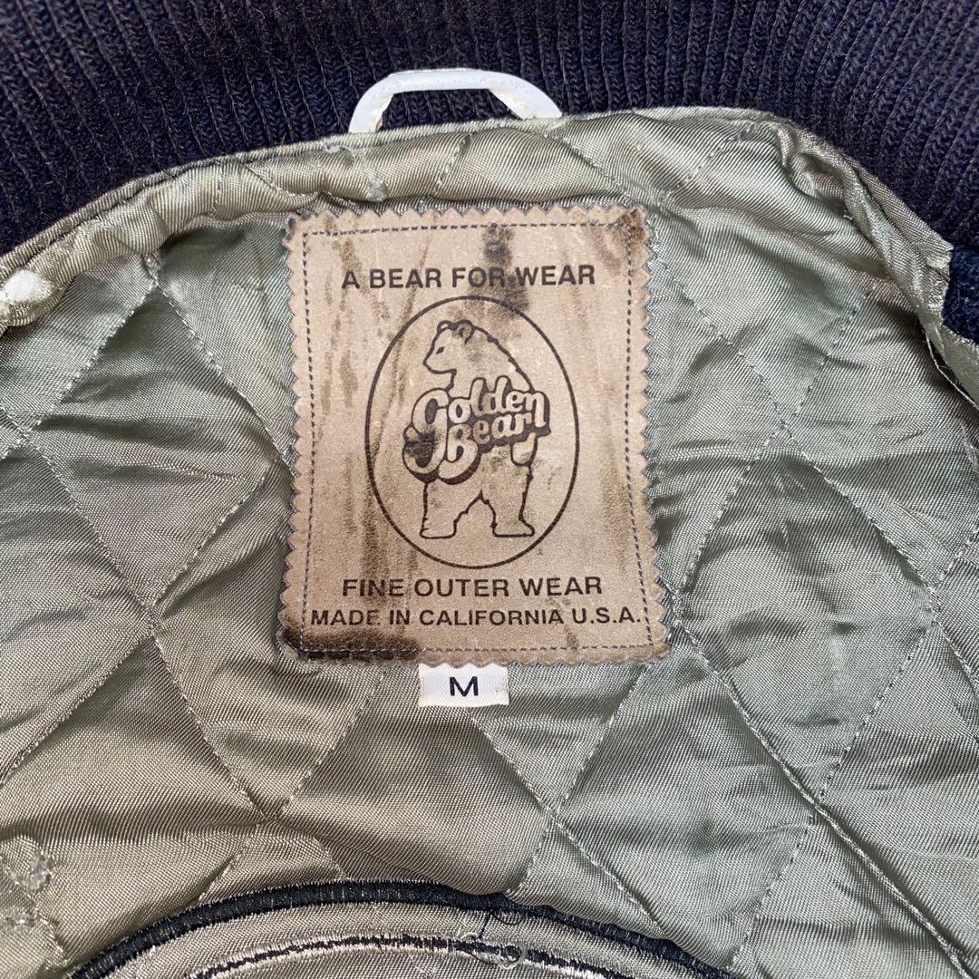 90s ゴールデンベア Golden Bear 袖レザー　スタジャン　M