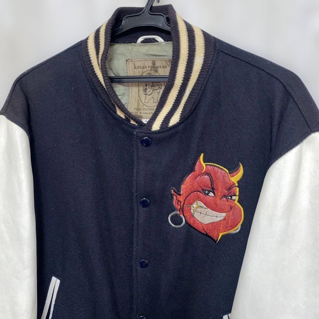 90s ゴールデンベア Golden Bear 袖レザー　スタジャン　M