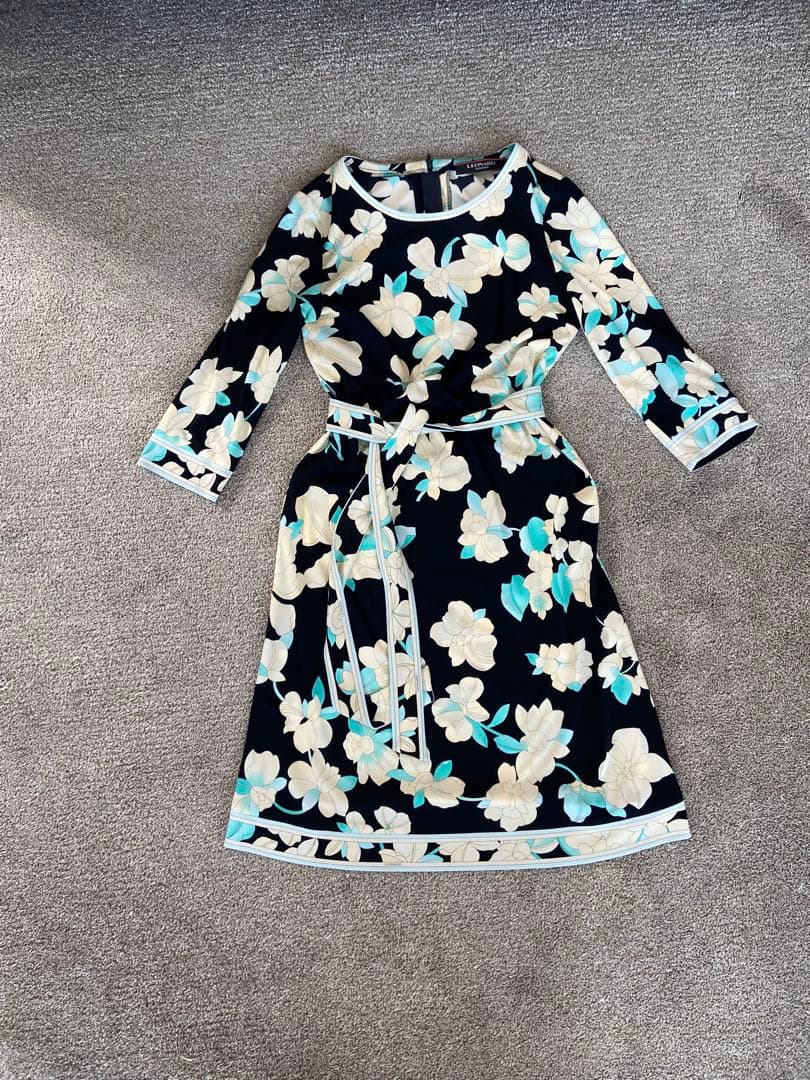 LEONARD レオナール　７部袖ワンピース　　サイズ36 ベルト付き　SALE