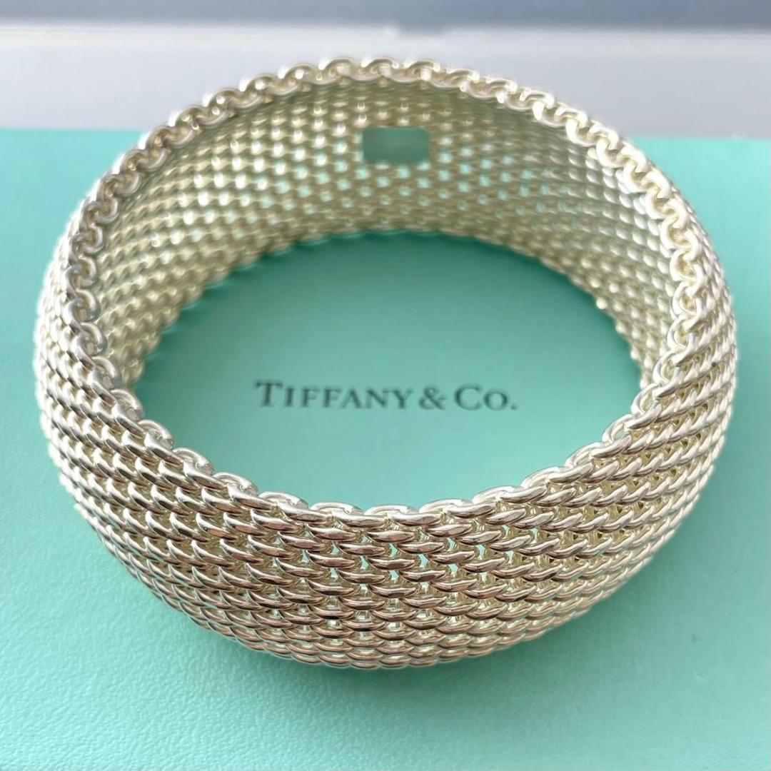 ティファニー 美品 サマセット メッシュ ワイド バングル SY4fe