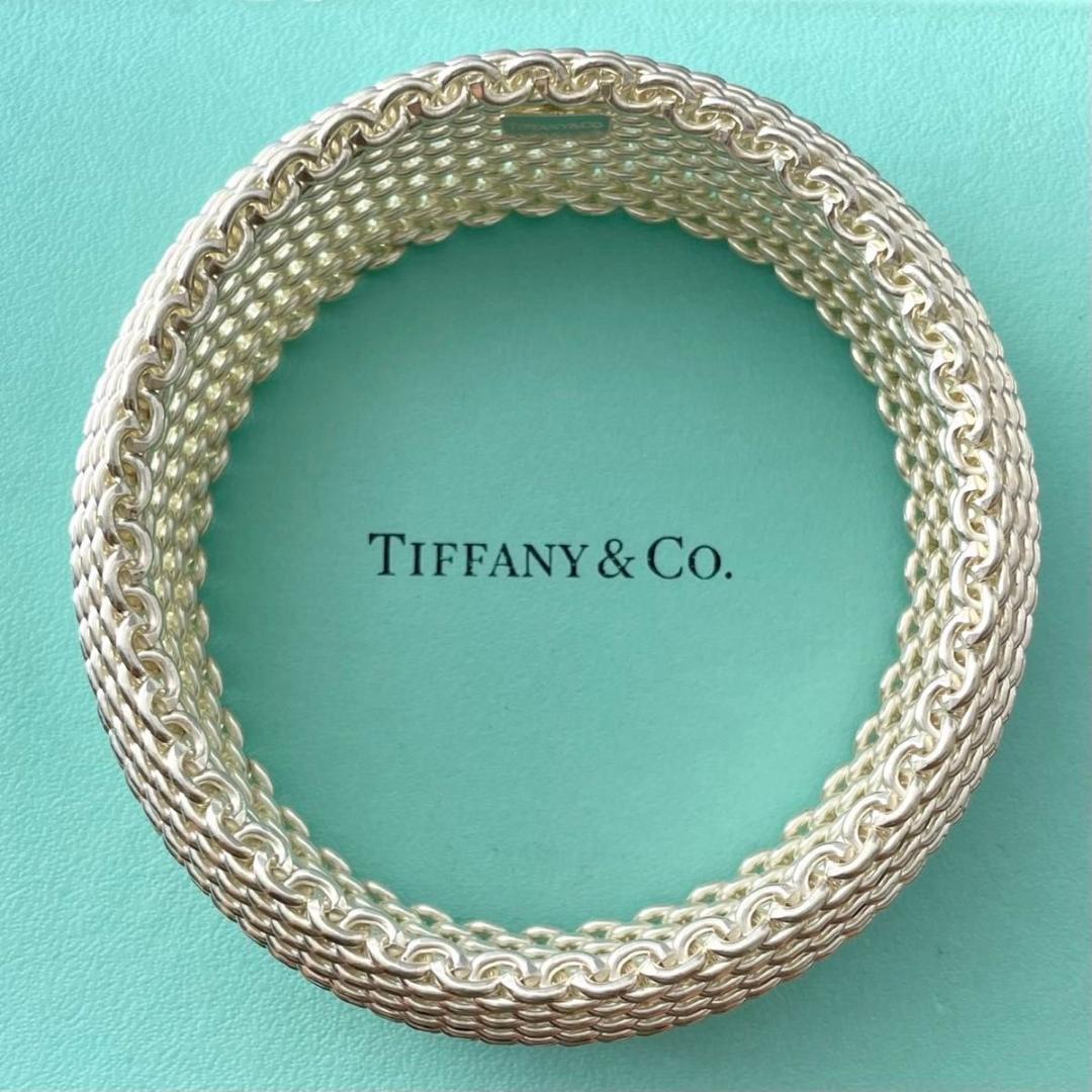 ティファニー 美品 サマセット メッシュ ワイド バングル SY4fe