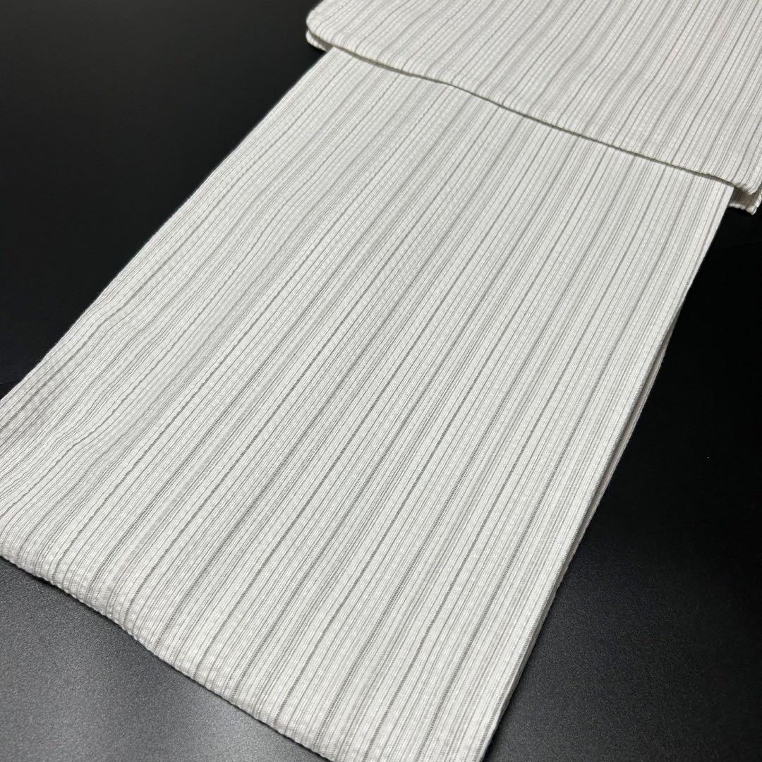 古典しじら織　浴衣　綿 粋な夏着物 縞柄　半幅帯　麻の葉　2点 0725③