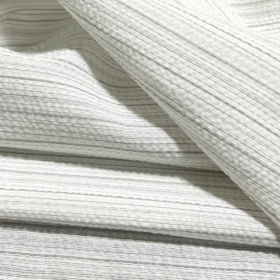 古典しじら織　浴衣　綿 粋な夏着物 縞柄　半幅帯　麻の葉　2点 0725③