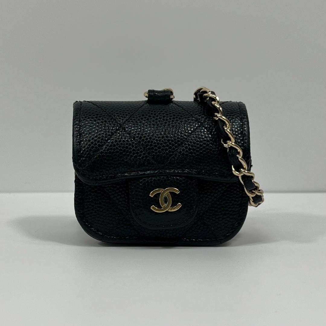 シャネル マトラッセ イヤホンケース キャビアスキン 黒 MBZ041