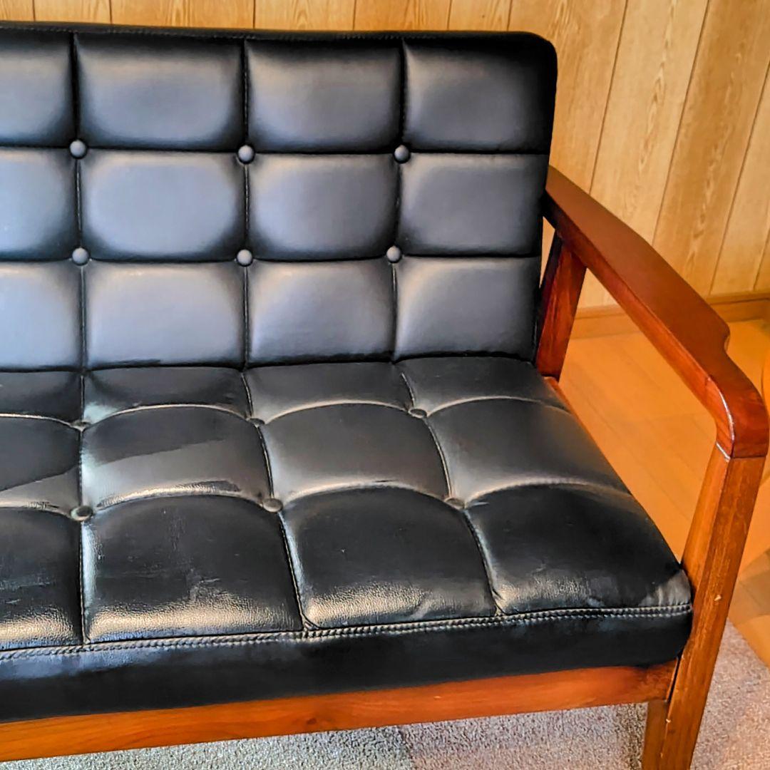 黒色合成皮革2人掛けソファ