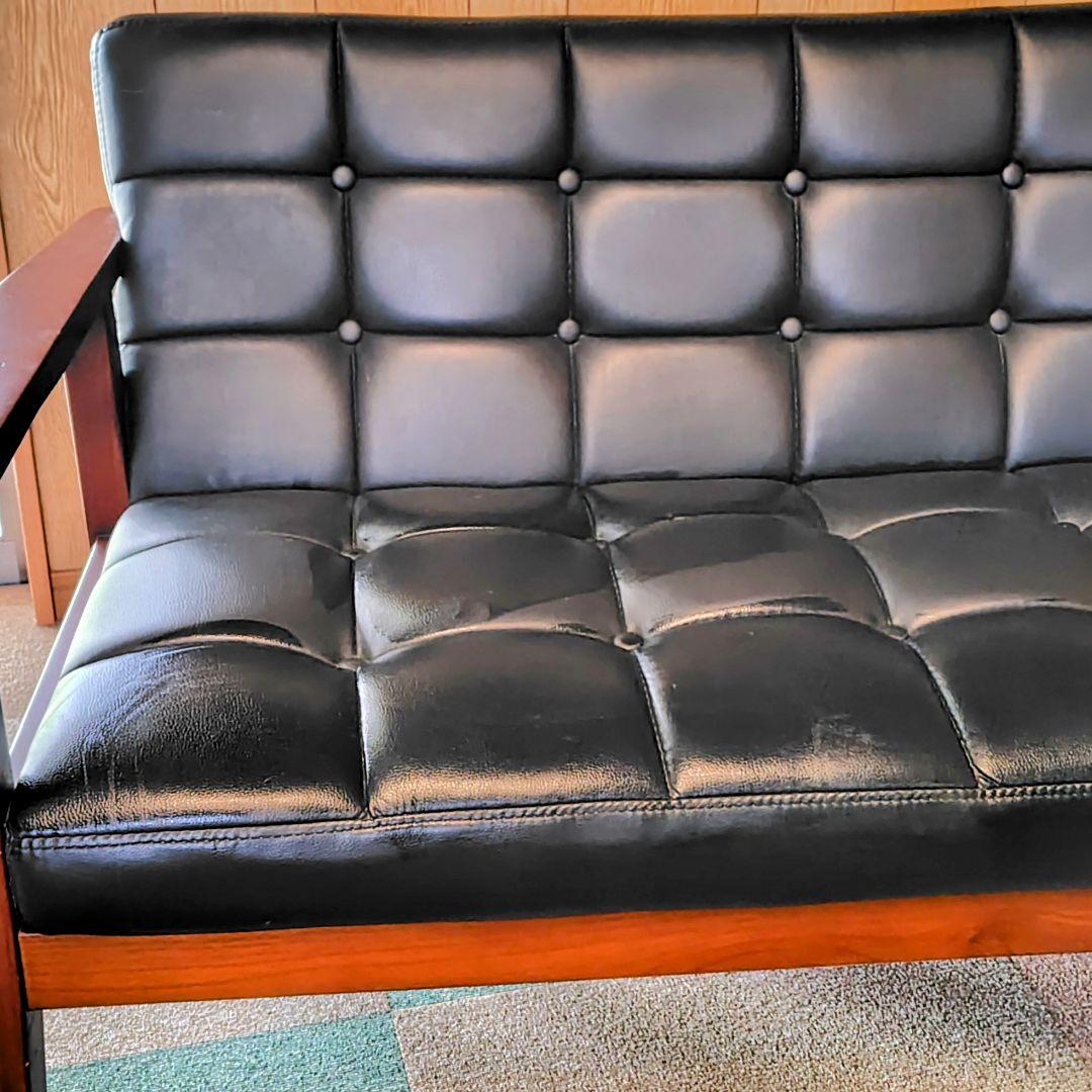 黒色合成皮革2人掛けソファ