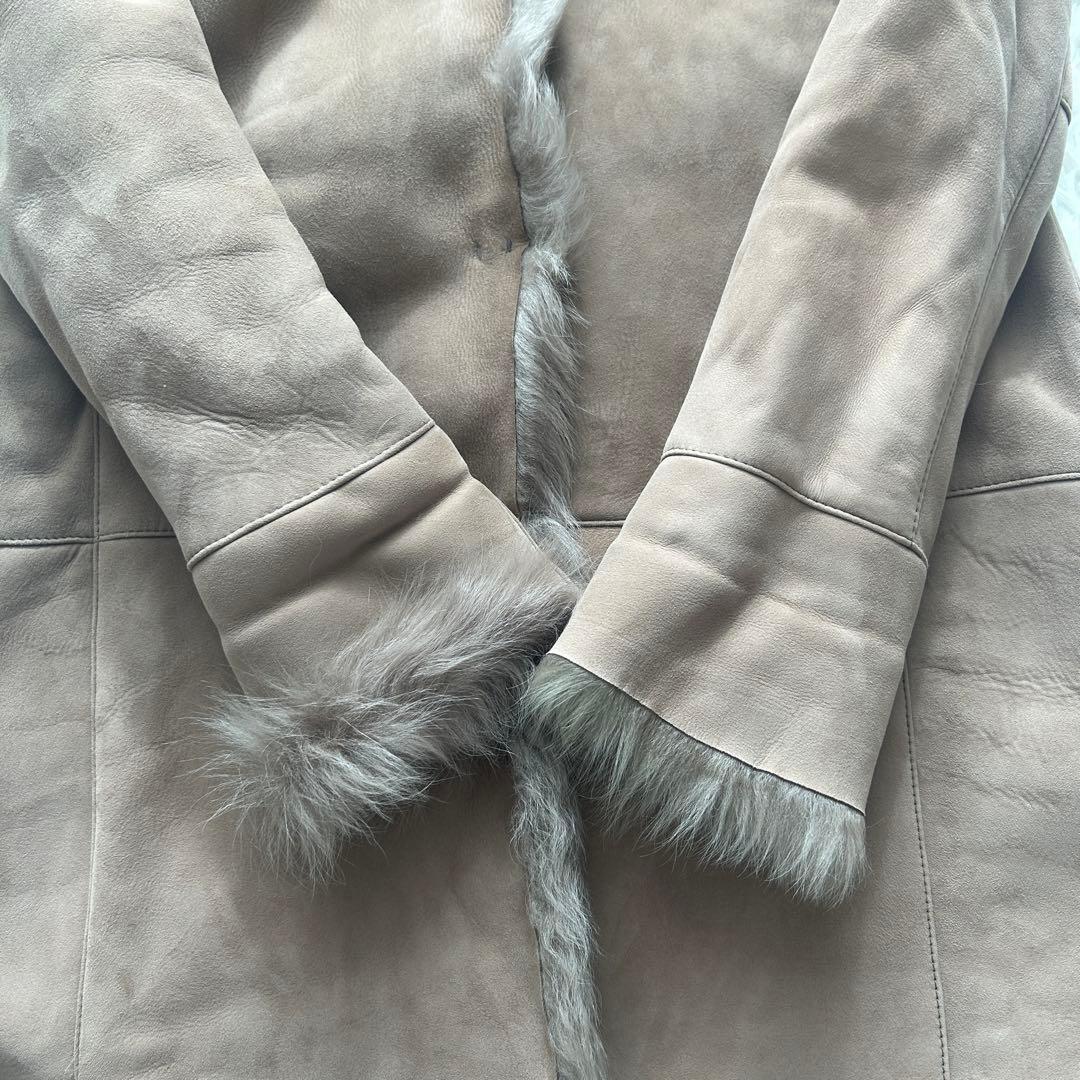 希少✨リアルムートンコート ロングコート フード レザーコート ベージュ フリー