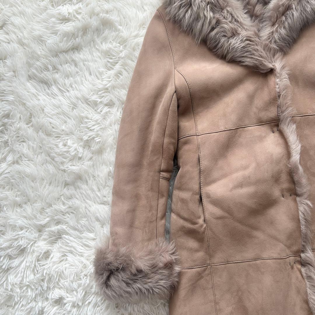 希少✨リアルムートンコート ロングコート フード レザーコート ベージュ フリー