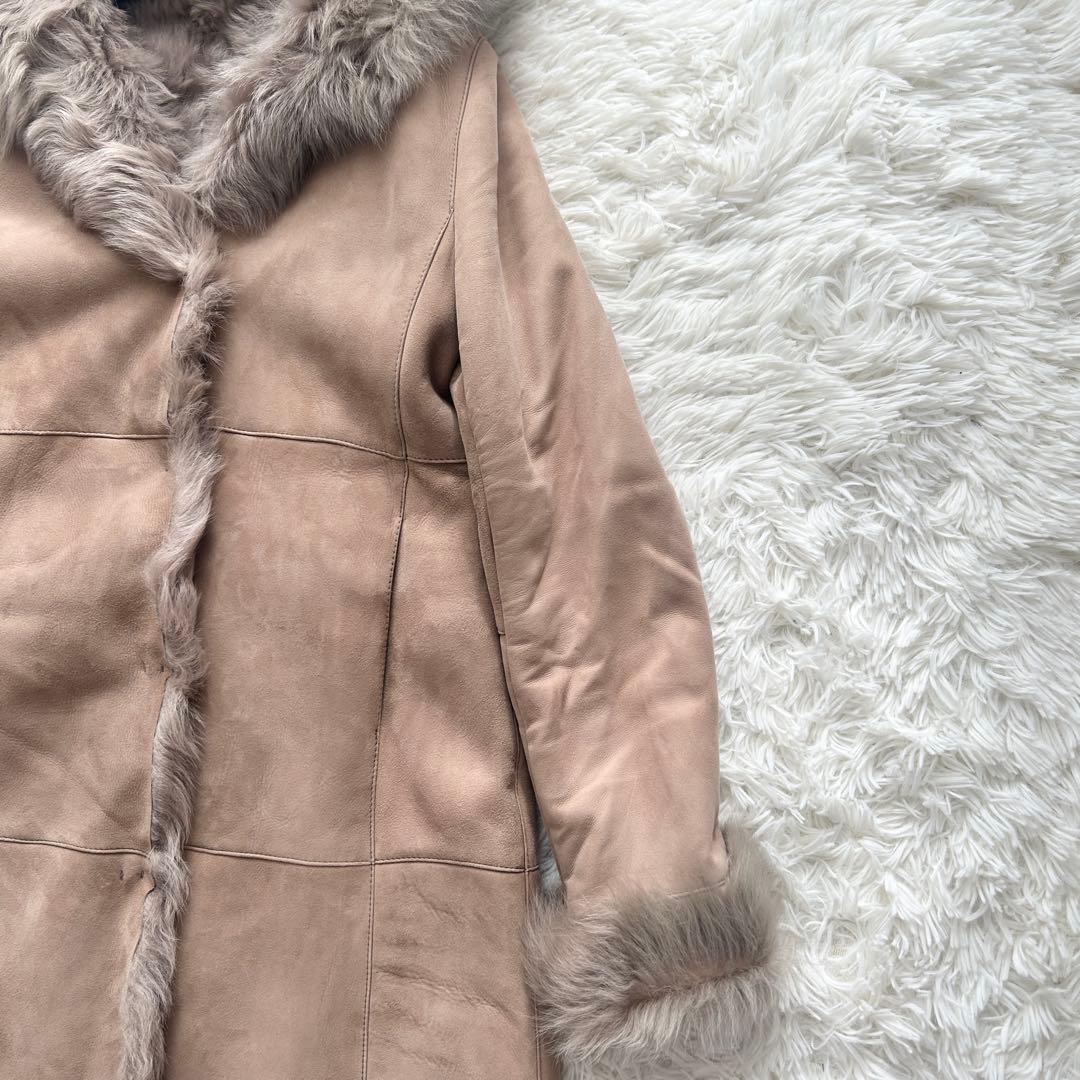 希少✨リアルムートンコート ロングコート フード レザーコート ベージュ フリー
