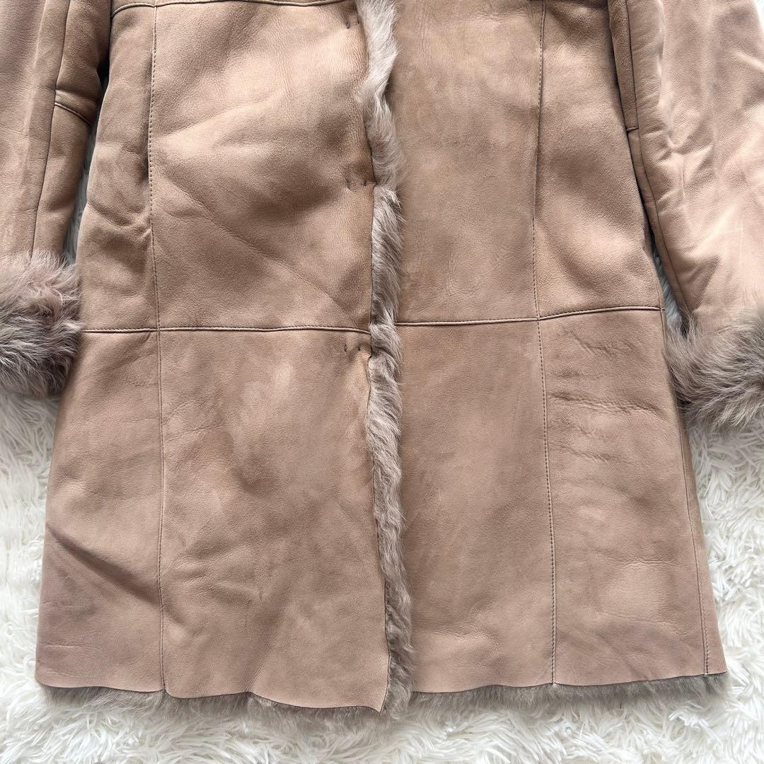 希少✨リアルムートンコート ロングコート フード レザーコート ベージュ フリー