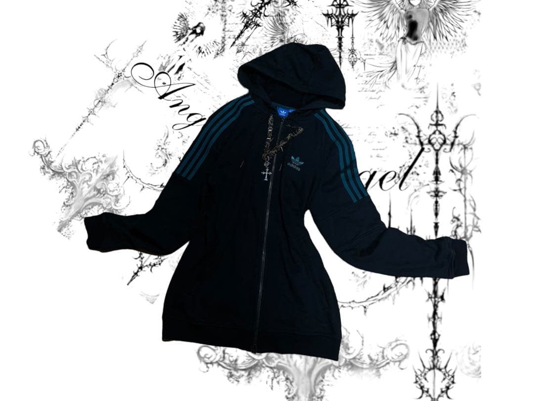 レア✴︎adidasトレフォイル刺繍Wジップ　ターコイズy2kグランジ平成ギャル