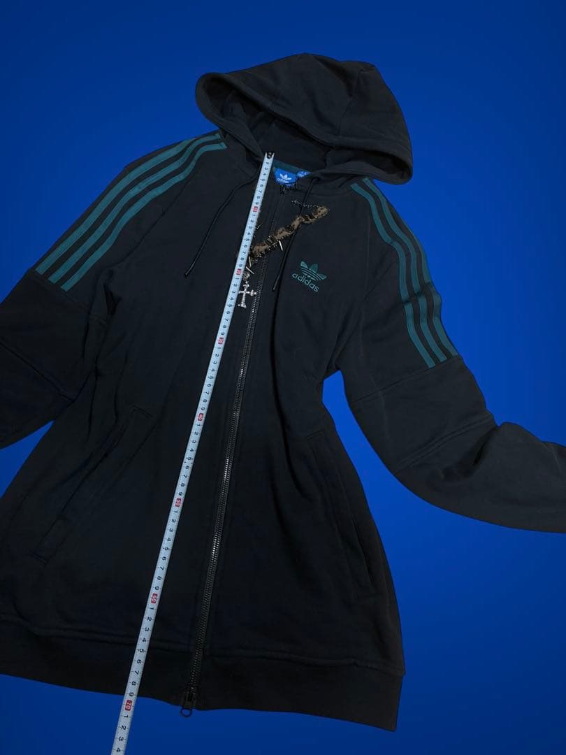 レア✴︎adidasトレフォイル刺繍Wジップ　ターコイズy2kグランジ平成ギャル